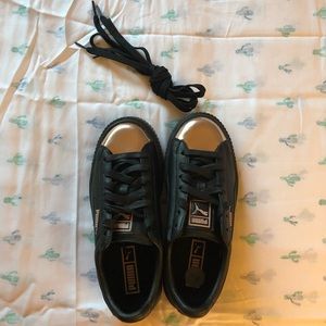 Black & Rose Gold Platform Leather Puma Sneakers